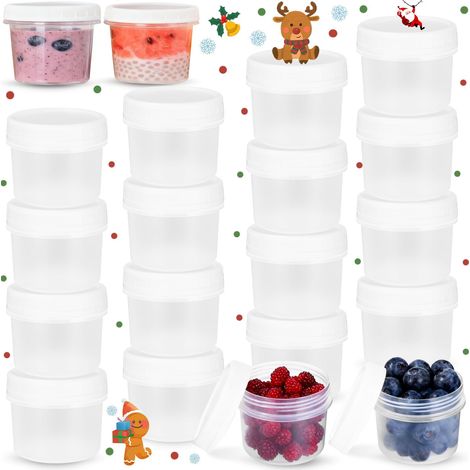 Paquete de 20 pequeños recipientes de plástico de 160 ml con tapa, reutilizables, para congelar alimentos delicados, almuerzos, yogur y fruta (blanco). (1/5)