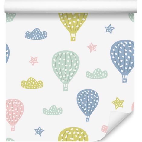 Carta da parati con palloncini e nuvole colorate per soggiorno e camera da letto, 50x1000 cm (1/5)