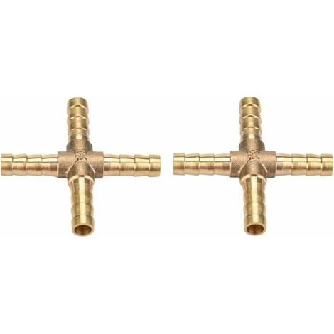 4pcs Laiton Croix 4 Voies Raccords de Joint de Tuyau Connecteur Barbelé Air Eau Mazout Essence Pour la Connexion de la Tuyauterie(6mm)
