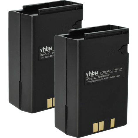 vhbw 2x Battery Replacement for Yaesu / Vertex FNB-14, FNB-14H, FNB-12, FNB-12H, FNB-10, FNB-10H for Radio, Walkie-Talkie (1000 mAh, 12 V, NiMH)