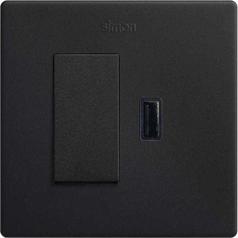 SIMON 270 Kit interruttore a pulsante monoblocco + caricatore USB A 2.1A SmartCharge nero opaco 27191610-098