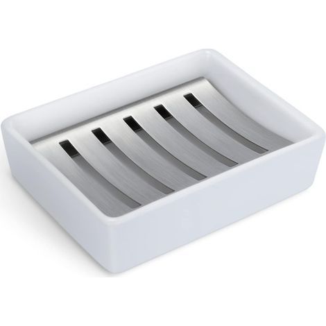 Seifenschale, Keramik-Seifenhalter, Edelstahl-Seifenbox, Doppelablauf, kreative rechteckige Seifenschale, Badezimmer-Seifenschale (1/5)