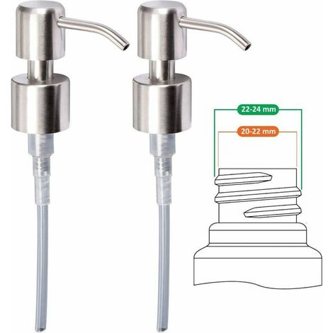Pompa di ricambio per dispenser di sapone liquido - Acciaio inossidabile, finitura spazzolata, 2 pezzi - 24 mm, Sunny-Crezuo