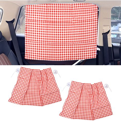 Rideau de fenêtre de voiture minimaliste à carreaux britanniques, protection UV, avec ventouse, pare-soleil amovible, à carreaux rouges. (1/5)
