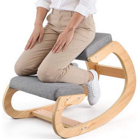 VEVOR Sedia Ergonomica a Ginocchio Carico max 120 kg Cuscino in Schiuma, Sgabello Ergonomico Inginocchiato Struttura in Legno per Posizione di Studio Lavoro Lettura Meditazione Casa Ufficio, Grigio (1/5)