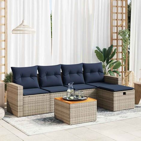 Set de muebles de jardín 6 pzas y cojines ratán sintético gris vidaXL (1/5)