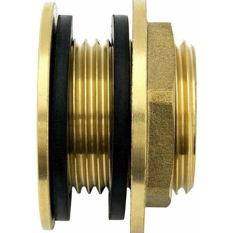 Traversée de Paroi en Laiton de 3/4 Pouce (20/27) de Haute Qualité Inoxydable + 2x Joints en Caoutchouc Gratuits, Traversée Cloison Pour Robinets d'eau, Baril de Pluie, Conteneur, Cuve Ibc (1/4)