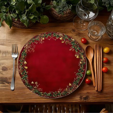Sets de table de Noël style américain, dessous de plat antidérapants et isolants thermiques pour cuisines de restaurant, résistants aux taches et à l'usure, en stock - Lot de 6 (vinyle) 36 x 36 cm - 2