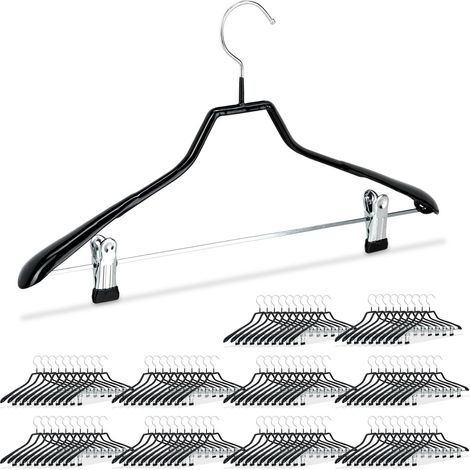 Set of 100 Clothes Hangers Set, Coat Hangers for Dresses, Rubbered Metal, Non-Slip, Compact, 42 cm, Black