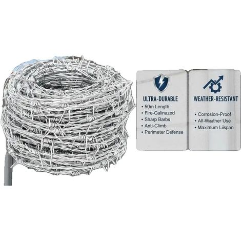 Alambre de púas, acero galvanizado, 50 m de longitud, BLANCO (1/2)