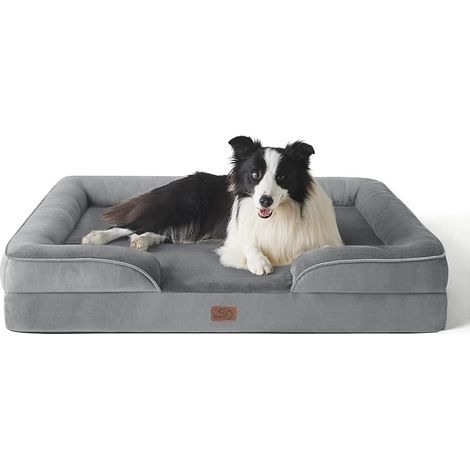 Panier Chien Grande Taille - Canapé Chien Orthopedique et Dehoussable, Lit pour Animaux Lavable, Anti-dérapant et Ultra Doux Gris, Taille 89x63x16.5 cm (1/5)