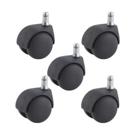 Lot de 5 Roulettes pivotantes JUMELÉE pour FAUTEUIL plastique NOIR diamètre 50 mm à tige lisse 11x22 mm (1/2)