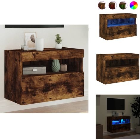 Meuble TV mural avec lumières LED chêne fumé 60x30x40 cm - Meuble Tv Mural - Armoire Tv Suspendue - Étagère Murale - Éclairage Led Rgb - Rangement Mural (1/5)