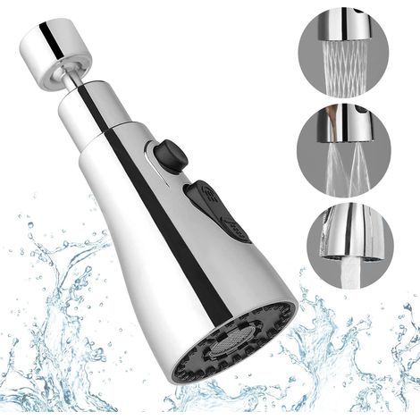 Küchenarmatur mit 3 Strahlarten und Ausziehbrause – 360°-Küchenarmaturdüse, Armaturenkopf, Ausziehbrause für Spültischarmatur, Küchenarmaturverlängerung (Silber)