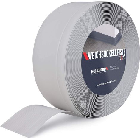 HOLZBRINK Weichsockelleiste Grau Knickleiste ohne Klebestreifen, Material: PVC, 70x20mm, 5 Meter