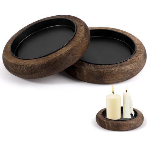 Lot de 2 bougeoirs en bois pour décoration de salon, table basse, plateau pour bougies piliers, centre de table basse, dessous de verre pour Noël, mariage, Halloween, décoration de la maison (1/5)