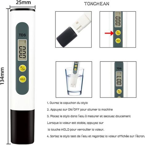 Stylo Test Tds - Mesure TDS En Ppm - Compensation Température Automatique - Étanchéité IPX7 - Pour Eau Potable Maison Bureau École - 1 Pièce (1/5)
