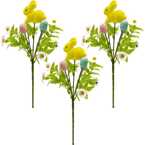 【Kleines bis mittelgroßes Osterei, Stil C, gelbes Kaninchen Nini A10770】Set mit 3 künstlichen Ostereiern mit Blumen und Schaumstoffdekorationen. (1/2)