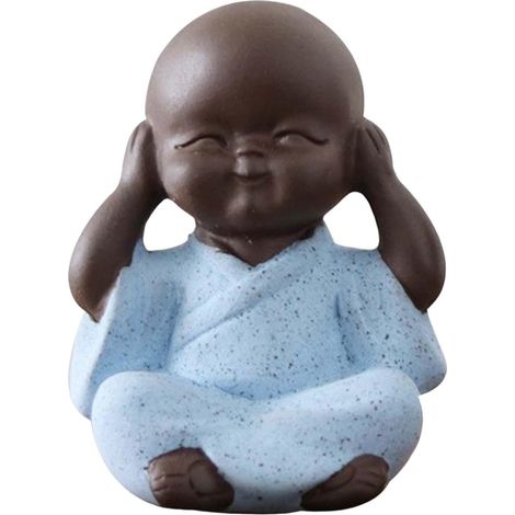 Céramique Petite Statue De Bouddha Moine Figurine Thé Pet Ornements Décoratifs Bleu (1/5)