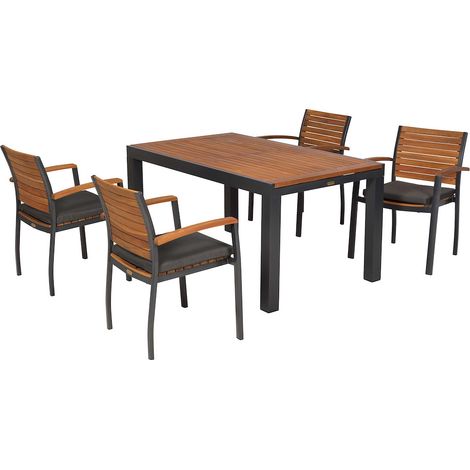 Santorin Set 9tlg Alu/Akazie Ausziehtisch 150 (200) x 90 cm