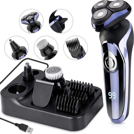 Rasoio elettrico da uomo – Rasoio rotante 4 in 1, impermeabile e a ricarica rapida – Rifinitore senza fili per barba, naso e capelli