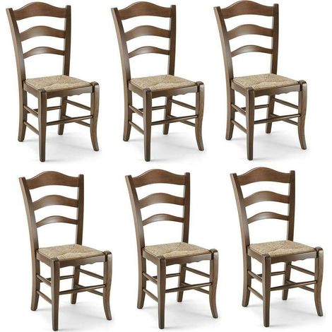 Set 6 sedie Montanara in legno massello noce scuro seduta in paglia casa hotel (1/4)