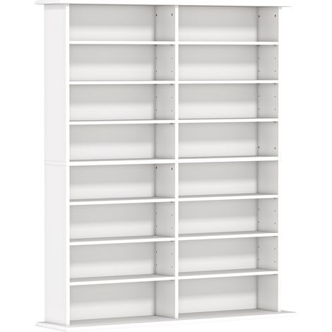 Mobile Libreria Porta CD 106,5x24x126,3 cm a 16 Ripiani Design Moderno in Legno Bianco (1/5)