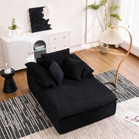 Canapé relaxant 2 places en velours côtelé noir 177 cm sans (1/5)