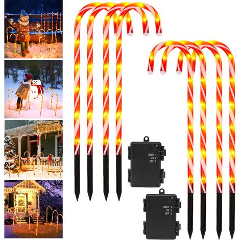 SWANEW Decorazione natalizia luminosa all'aperto, set di 8 lampade a canne di Natale, luci a led per la decorazione del giardino all'aperto (1/5)
