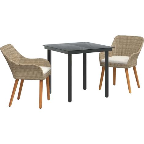 Ensemble de salle à manger pour jardin 3 pcs，Salon de jardin Beige polyrotin CFW35756 (1/5)