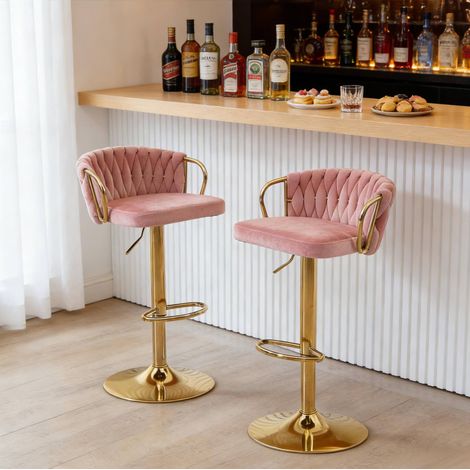 Chaise bar velours rose réglable pivotante x2 OKMYHOME (1/5)