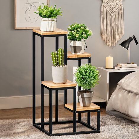 Porte-plantes 4 niveaux étagère à fleurs métal et bois (1/5)