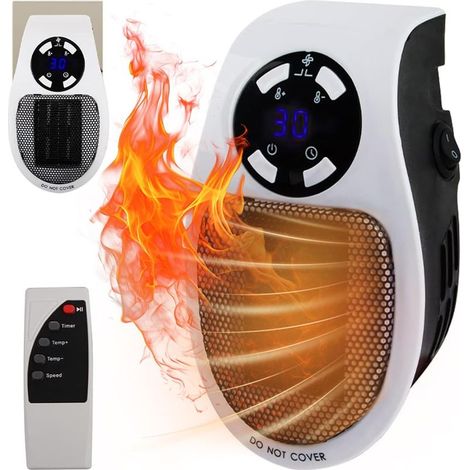Chauffage Enfichable 500W, Mini Chauffe-Air Électrique Socket, Chauffage D'espace Mural avec Télécommande, Radiateur Électrique Soufflant 500W, Thermostat, Timer (1/5)