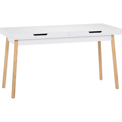 Scrivania moderna bianca e rovere con due cassetti 140 cm – stile scandinavo 100009195