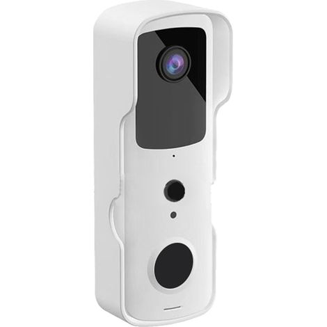 Sonnette vidéo sans fil avec vision nocturne infrarouge, caméra de porte à écran à distance, interphone audio bidirectionnel, blanc, pour maison. (1/5)