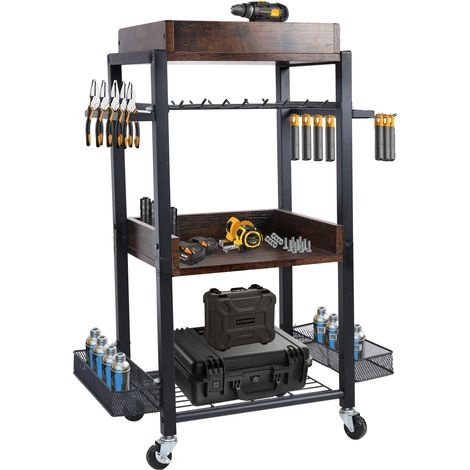 Organisateur d'outils, design multi-niveaux, roues ajustables, Noir (1/2)