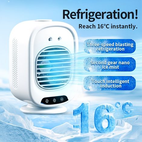 Mini ventilateur portable USB brumisateur rechargeable, 3 vitesses, oscillation 150°, format compact pour bureau et maison (1/5)