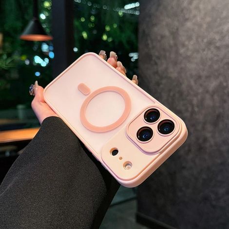 (Rose, iPhone 17 Pro) Coque de téléphone en silicone givré, compatible avec la recharge sans fil magnétique, coque de protection antichoc.