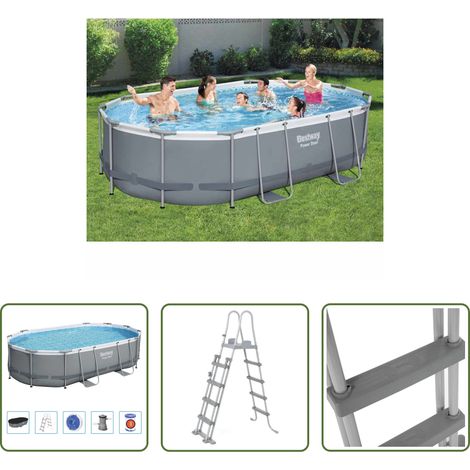 Poolleiter - Bestway Power Stahlrahmen-Pool Set 488x305x107 cm