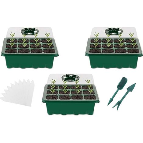 Mini Greenhouse for Plants, 3 Pieces 36 Cells Indoor Seedling Tray, Growing Trays with Lid, Seed Tray Nursery Grow Box Durable for Seed Germination (1/5)
