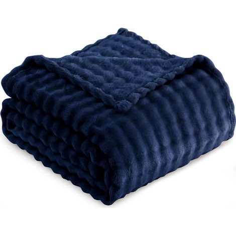 Couverture Polaire Plaid 130x150 cm – Doux, pour Canapé Lit Voyage, Bleu Marin (1/5)