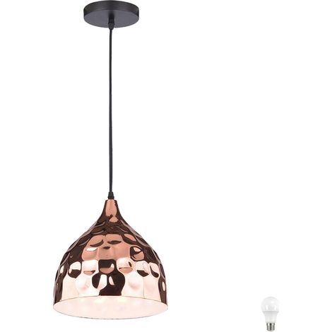 Lampada a sospensione vintage a pendolo soggiorno faretti a soffitto ottica martellata faretti oro rosa in un set che include lampadine a LED (1/4)