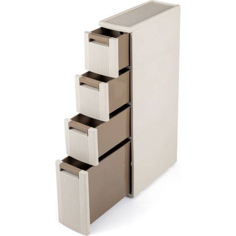 Meuble de rangement étroit à tiroirs en PP avec séparateurs amovibles et roulettes, pour chambre, bureau et entrée (1/2)