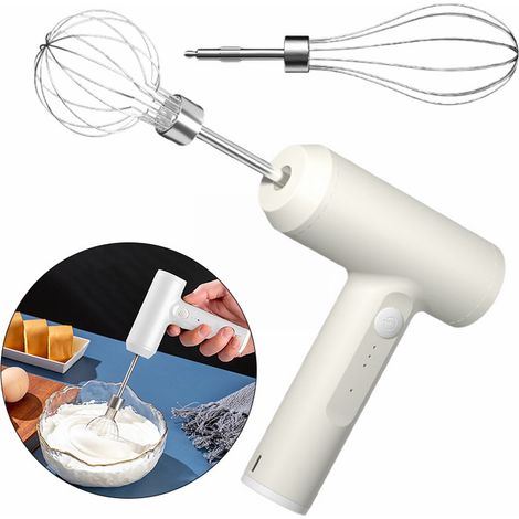 Mixeur plongeant sans fil - Rechargeable par USB - Pour une utilisation domestique - et comme outil de cuisine pour réaliser des smoothies et faire mousser le lait (blanc cassé) (1/5)