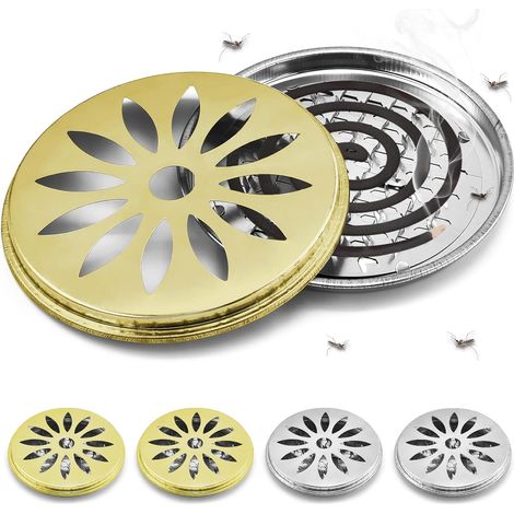 4 Pièces Support Bobine Moustique, Porte Spirale Anti Moustique, Porte-Encens en Métal Classique pour Camping Voyages Jardin Intérieur Maison (Argent x 2 + Or x 2) (1/5)