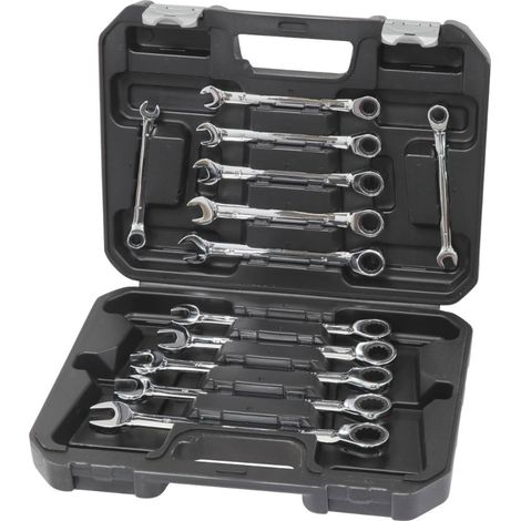 Clés mixtes droites à cliquet de 8 à 19mm 72 dents - mallette de 12 pcs (1/3)