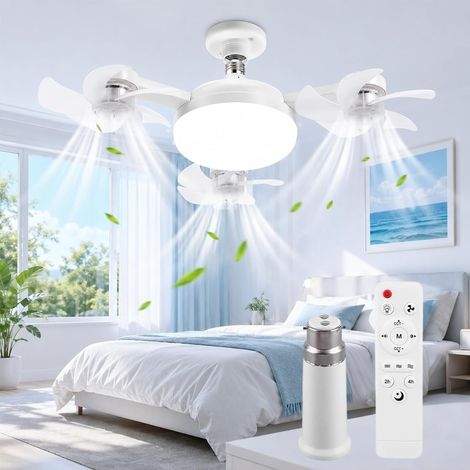 Ventilatore da soffitto con luce, ventilatore da soffitto drone con lampadina LED da 50W, lampadario silenzioso con ventilatore, attacco E27, 3 velocità, 3 colori, dimmerabile per camera da letto (1/5)