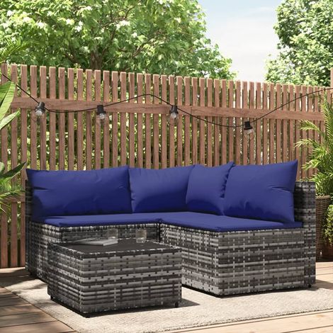 4 pcs Salon de jardin, Ensemble table et chaises de jardin, Meuble de jardin avec coussins Gris Résine tressée MKW234473 (1/5)