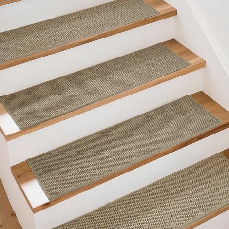 Lot de 15 Tapis d'escalier Autocollants 20 x 76 cm,Idéal pour les enfants les personnes âgées et les animaux domestiques, Aspect lin,Beige (1/5)