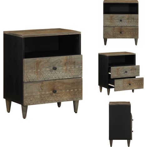 Table de chevet gris clair 50x33x60 cm bois de manguier massif - Table De Chevet - Tables De Chevet - Armoire De Lit - Table D'appoint Pour Chambre À Coucher (1/5)